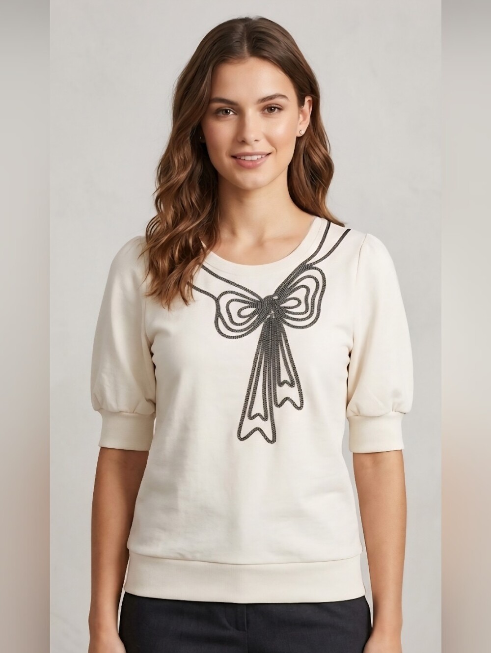 Ted Baker Embroidered Ribbon Bow Short-Sleeve Top Sz. 2 (US 6)